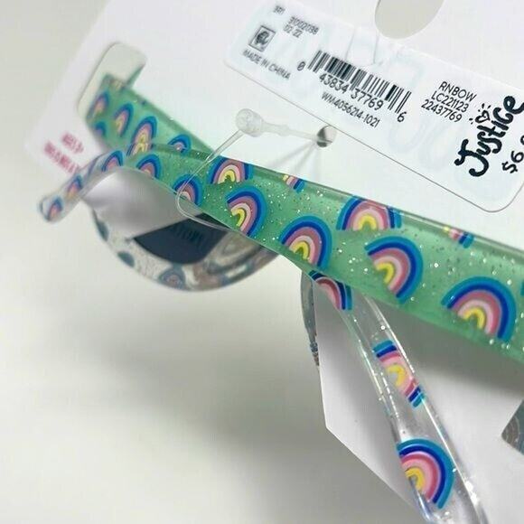 Justice Sunglasses Girls Green Sparkle Rainbow Round Tinted 100% UV Protection - Picture 4 of 4